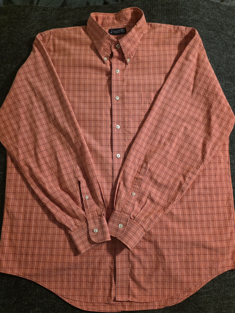 Lands' End Men's Orange Plaid Button-Down Shirt